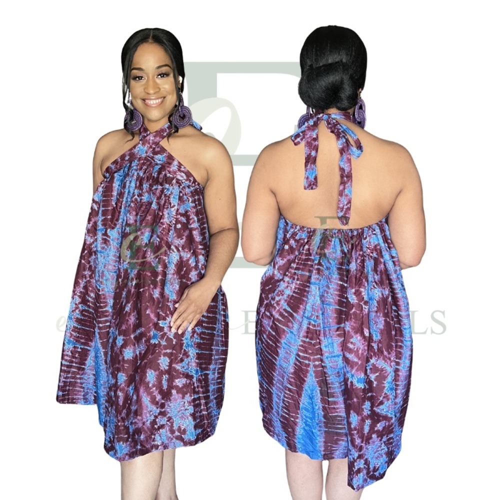 Plum & Turquoise Tie-Dye Halter Dress | One Size (S–XL)